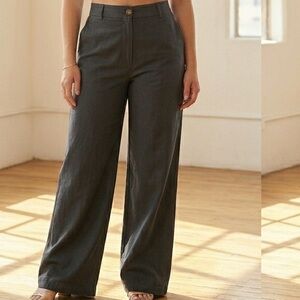 Zara Charcoal Cotton Wide Leg Pants